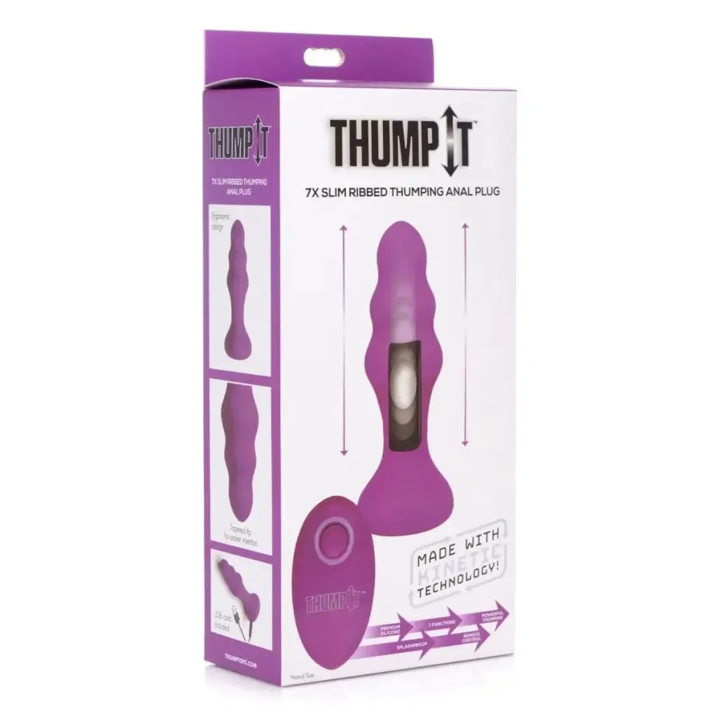 7x Slim Ribbed Thumping Silicone Anal Plug