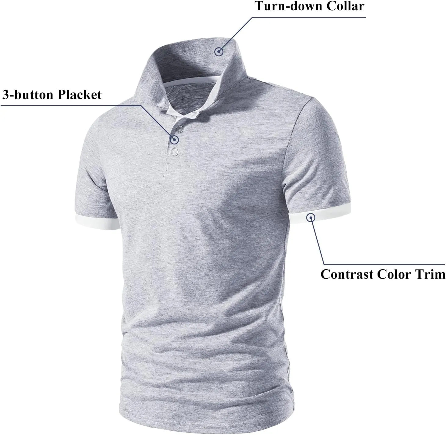 A WATERWANG Men's Short Sleeve Polo Shirts, Slim-fit Cotton Golf Polo Shirts Basic Designed
