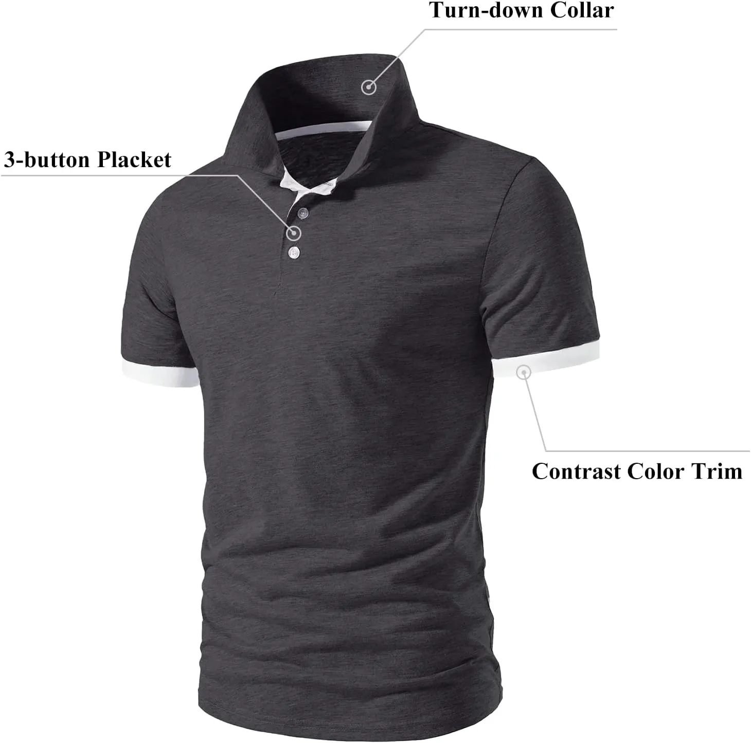 A WATERWANG Men's Short Sleeve Polo Shirts, Slim-fit Cotton Golf Polo Shirts Basic Designed