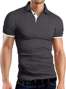 A WATERWANG Men's Short Sleeve Polo Shirts, Slim-fit Cotton Golf Polo Shirts Basic Designed