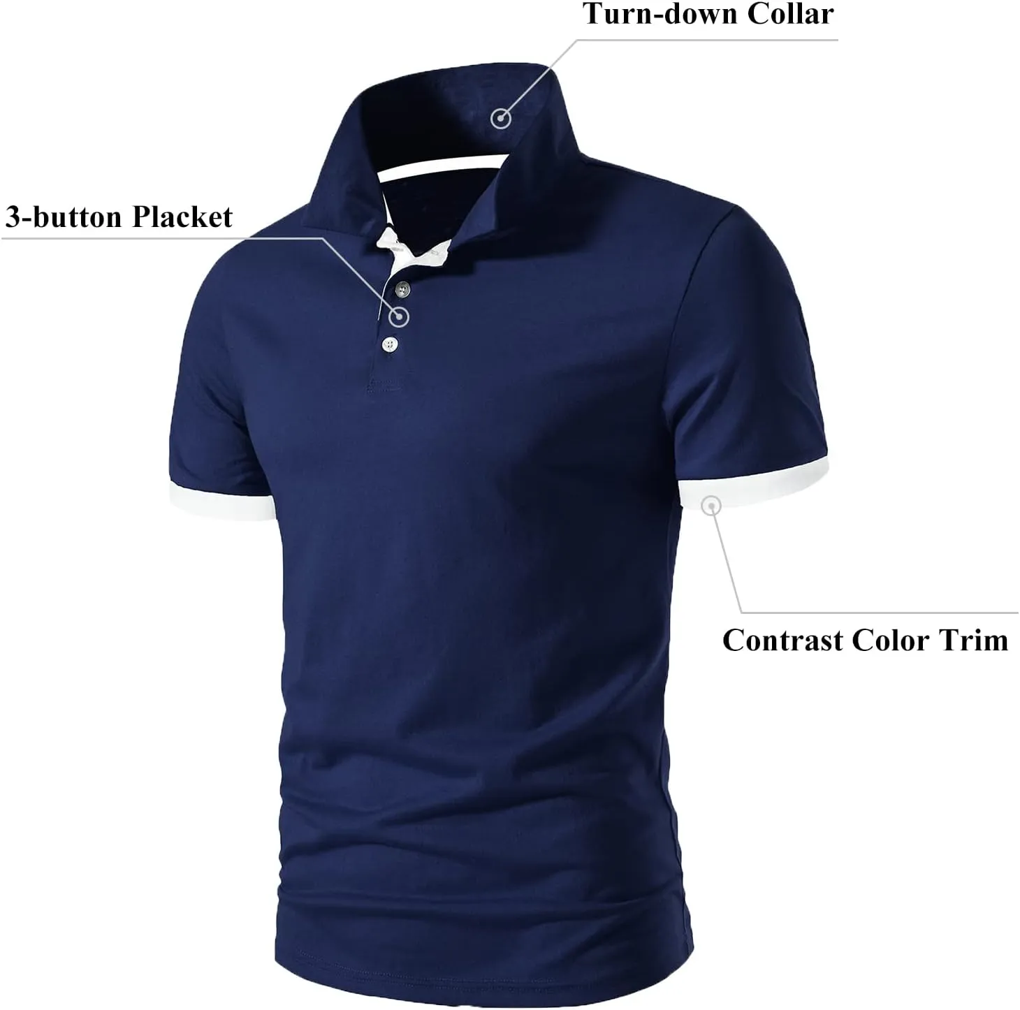 A WATERWANG Men's Short Sleeve Polo Shirts, Slim-fit Cotton Golf Polo Shirts Basic Designed