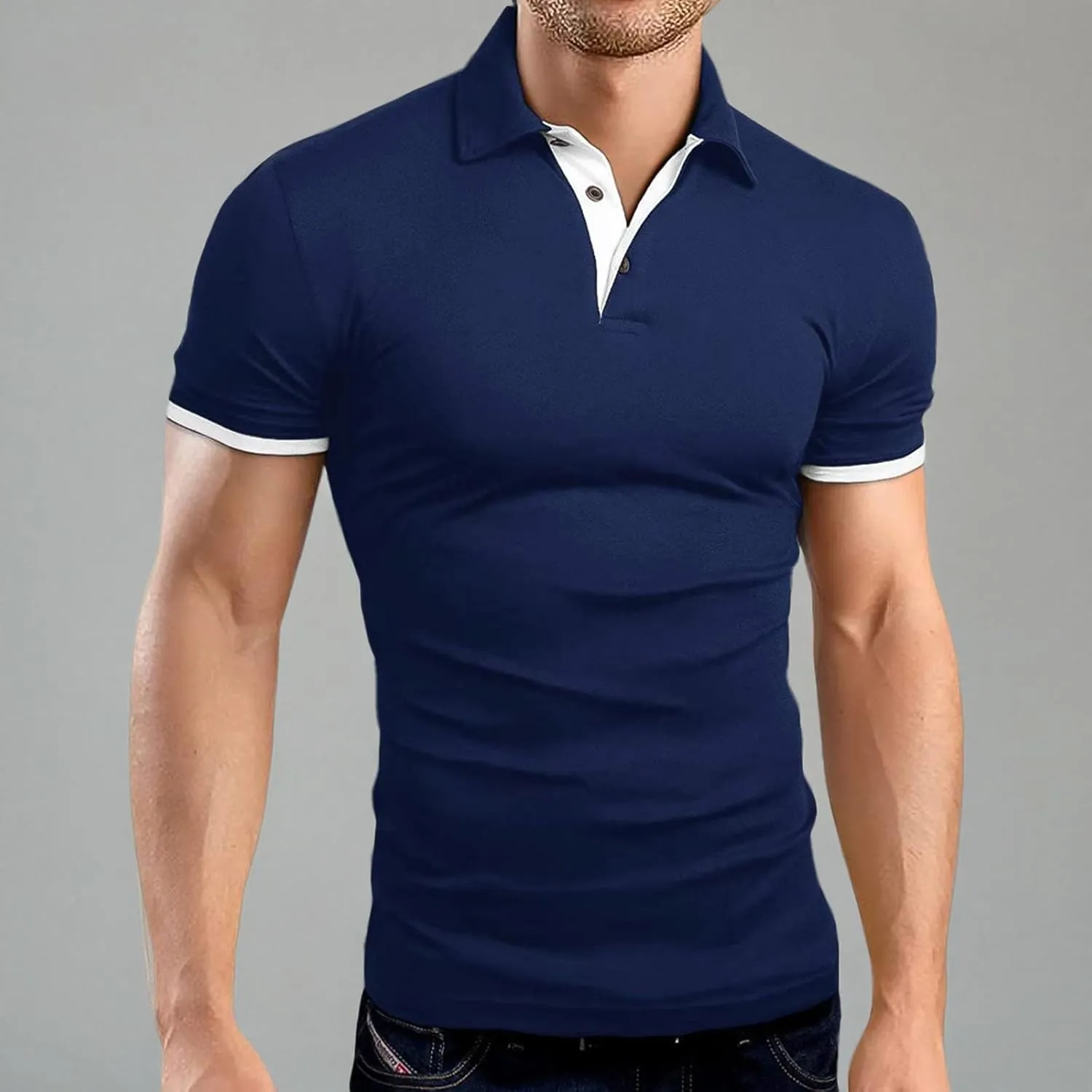 A WATERWANG Men's Short Sleeve Polo Shirts, Slim-fit Cotton Golf Polo Shirts Basic Designed
