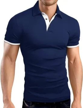 A WATERWANG Men's Short Sleeve Polo Shirts, Slim-fit Cotton Golf Polo Shirts Basic Designed
