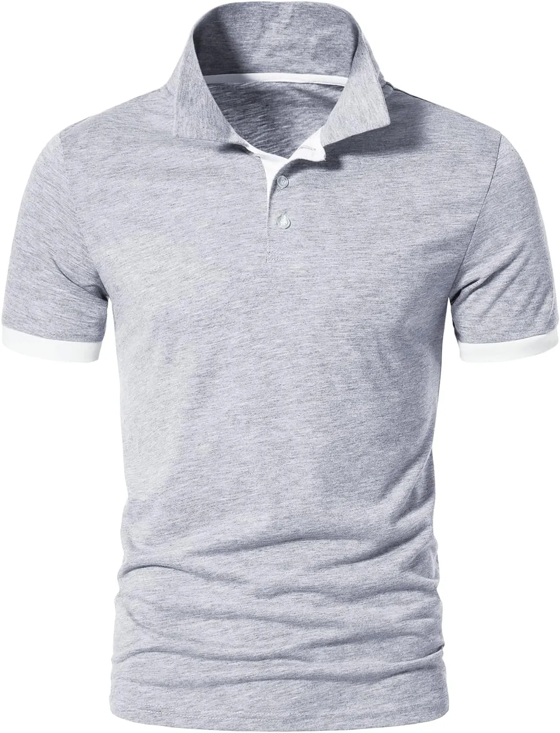 A WATERWANG Men's Short Sleeve Polo Shirts, Slim-fit Cotton Golf Polo Shirts Basic Designed