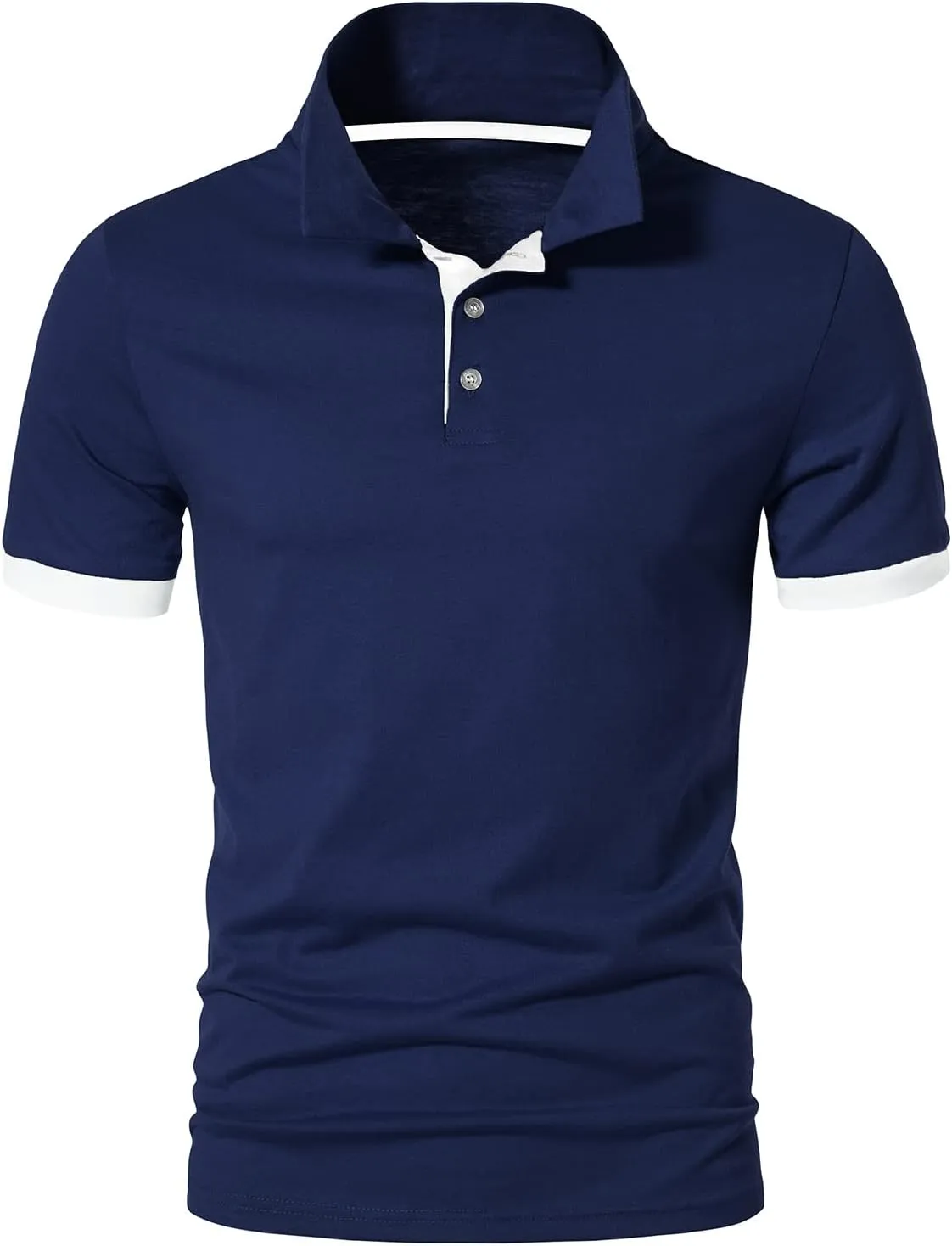 A WATERWANG Men's Short Sleeve Polo Shirts, Slim-fit Cotton Golf Polo Shirts Basic Designed