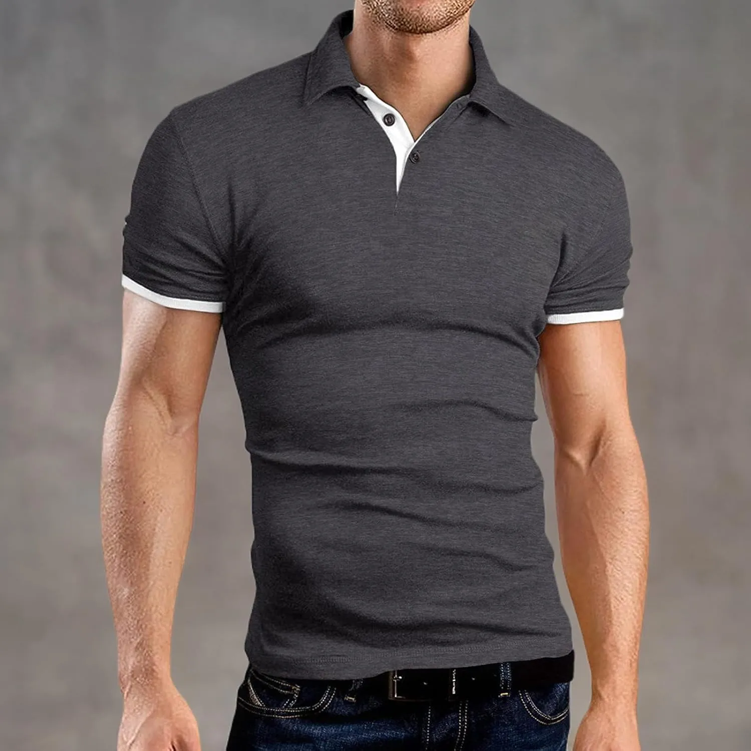 A WATERWANG Men's Short Sleeve Polo Shirts, Slim-fit Cotton Golf Polo Shirts Basic Designed