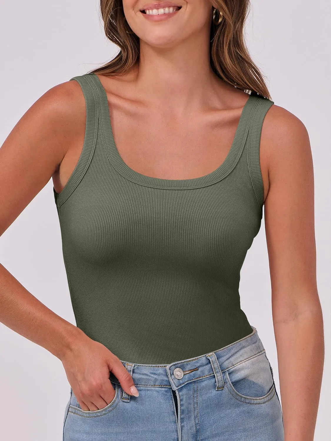 ANRABESS Womens Sleeveless Scoop Neck Tank Top Ribbed Fitted Summer Basic Slim Cute Tops 2025