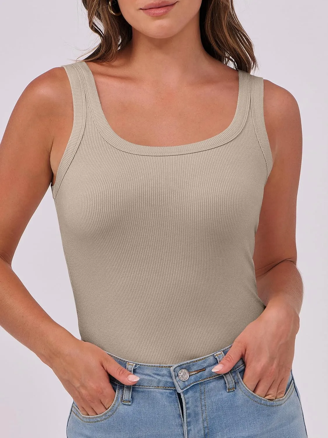 ANRABESS Womens Sleeveless Scoop Neck Tank Top Ribbed Fitted Summer Basic Slim Cute Tops 2025