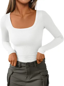 AUTOMET Womens Long Sleeve Shirts Square Neck Tops Ribbed Knit Casual Basic Tees Crop Tops Fall Outfits Fashion Clothes