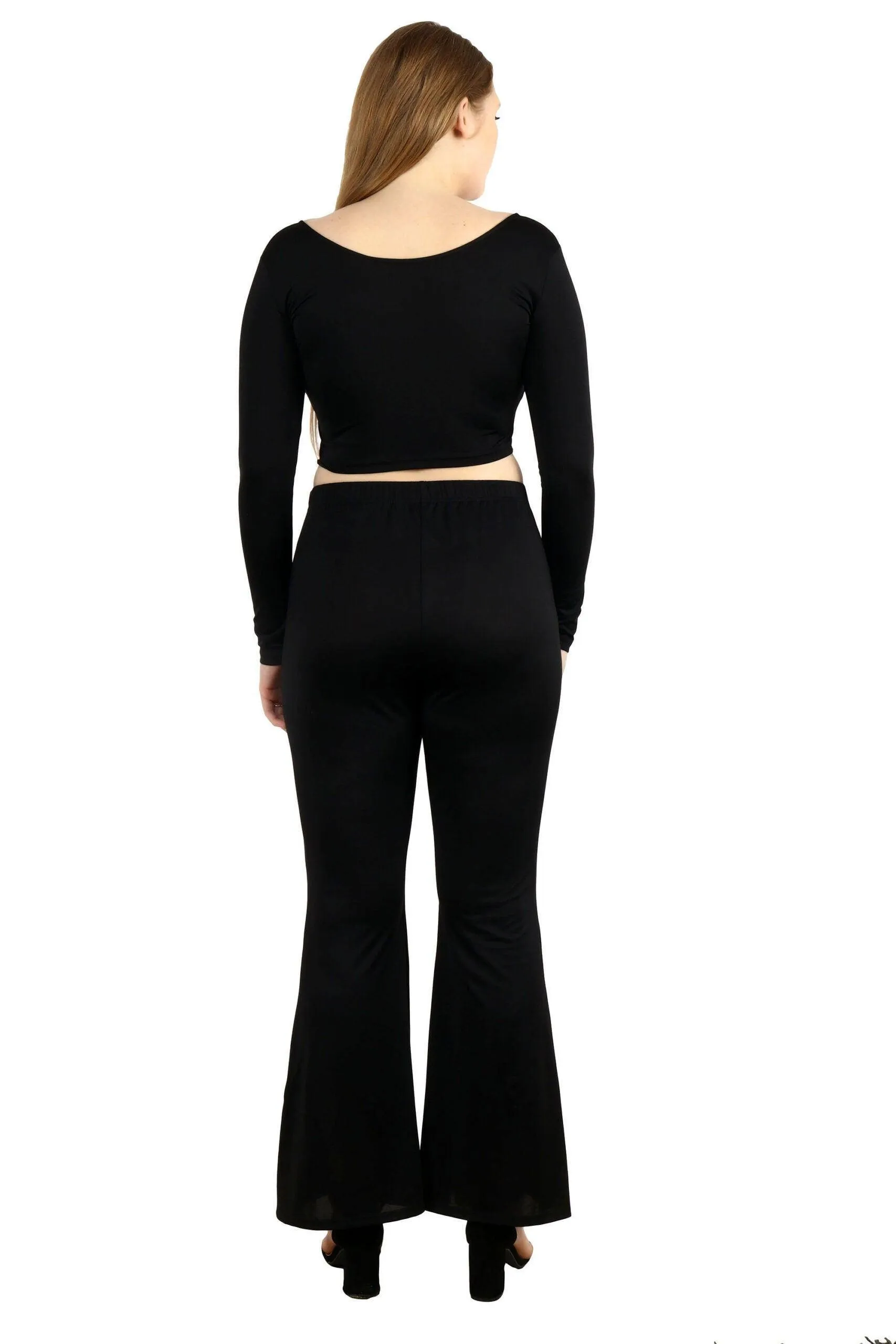 Black Solid Crop Top with Long Sleeves