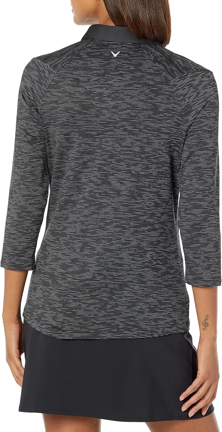 Callaway Women's 3/4 Sleeve Space Dye Golf Polo, Stretch Seams, Moisture-Wicking, Sun Protection, Textured Recycled Fabric
