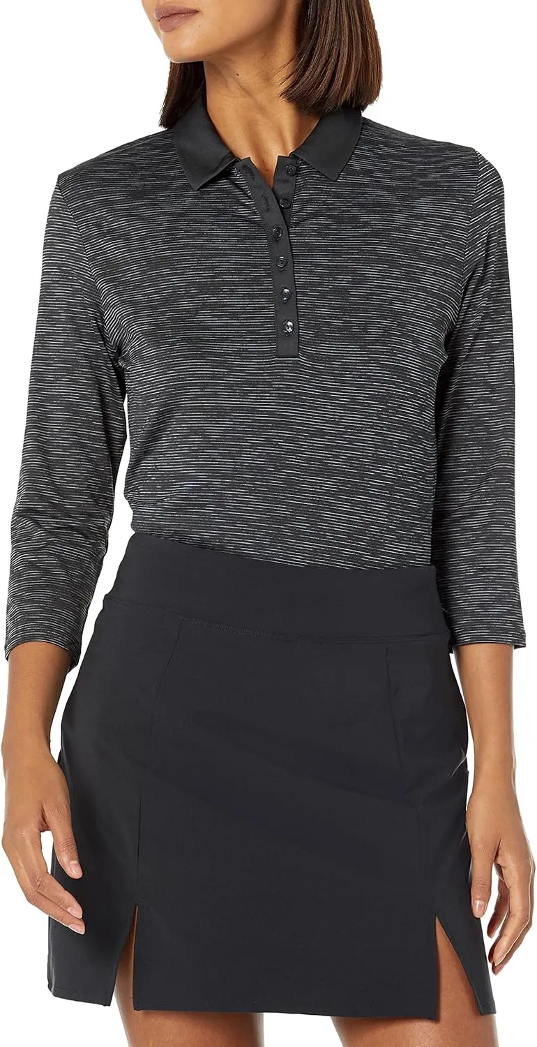 Callaway Women's 3/4 Sleeve Space Dye Golf Polo, Stretch Seams, Moisture-Wicking, Sun Protection, Textured Recycled Fabric
