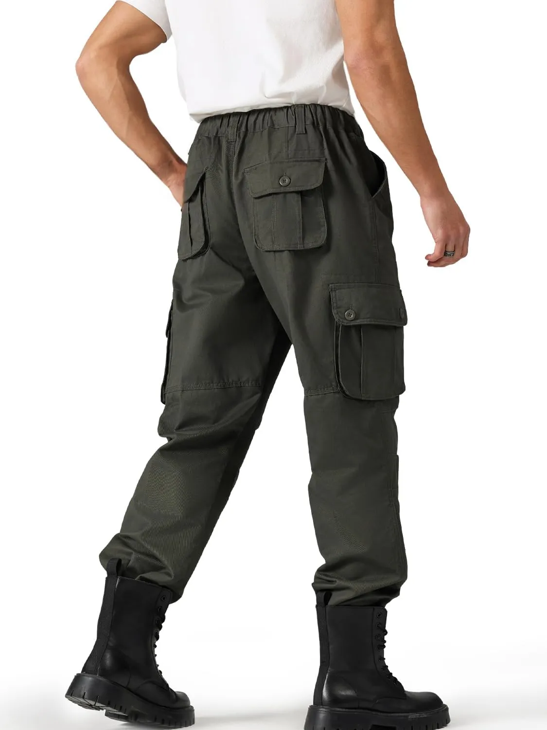 Cargo Pants for MenElastic Waist, 6 Pockets & Adjustable CuffsCotton Fabric for Work, Casual & Daily Wear