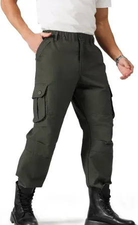 Cargo Pants for MenElastic Waist, 6 Pockets & Adjustable CuffsCotton Fabric for Work, Casual & Daily Wear