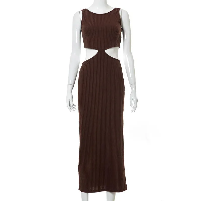 Elegant Woman Clothing Vestidos Cut Out Dress for Beach Vacation
