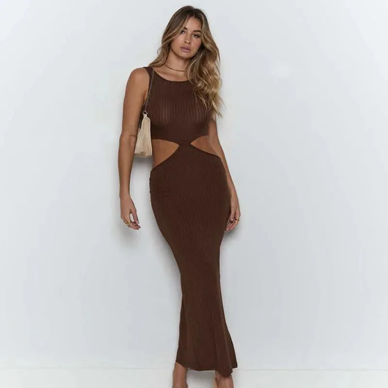 Elegant Woman Clothing Vestidos Cut Out Dress for Beach Vacation
