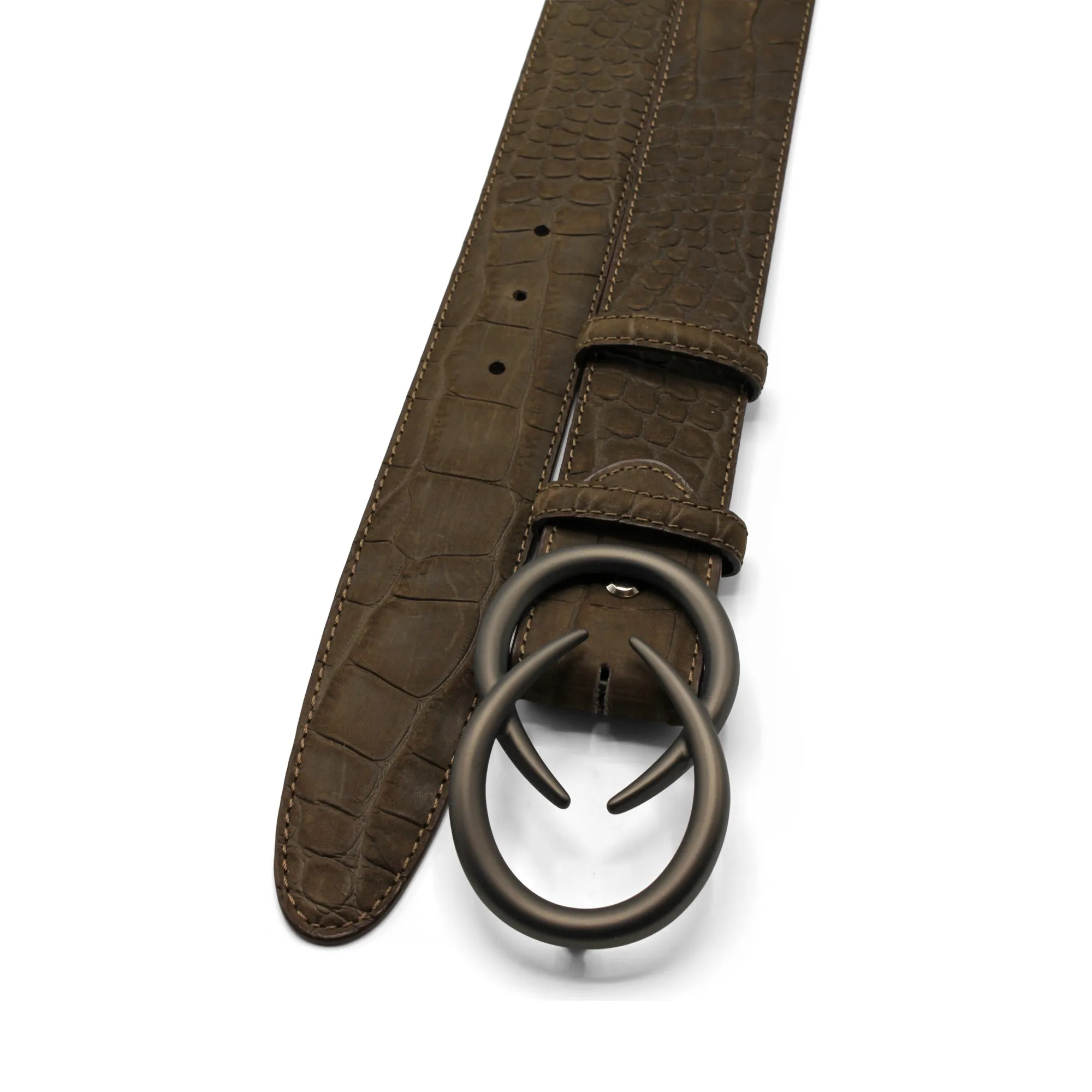 Espresso Nubuck Touch Mock Croc Interlock Belt