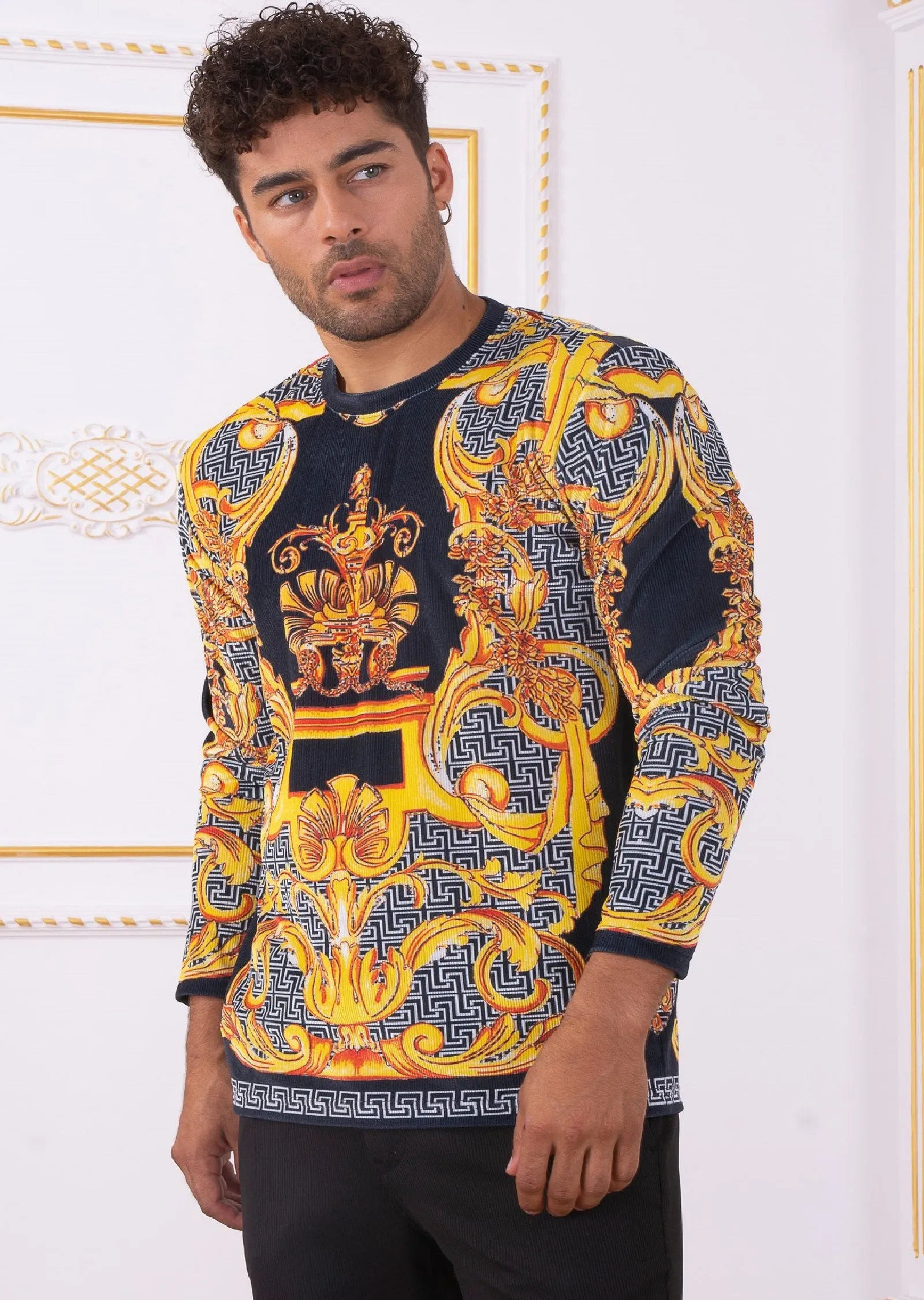 Gold Meander King Velour Sweater