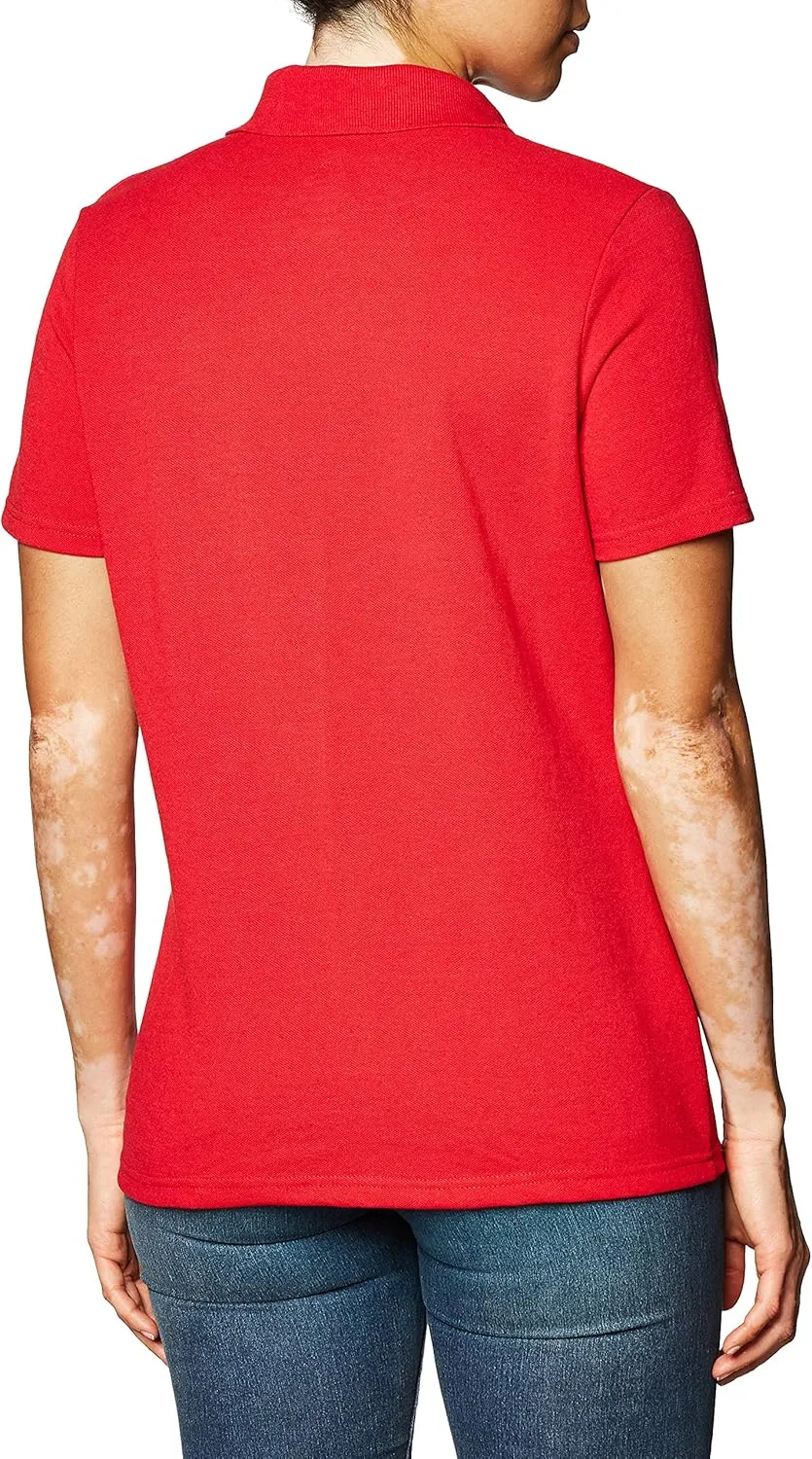 Hanes Short Sleeve Pique Shirt, Four-Button Midweight Polo for Women