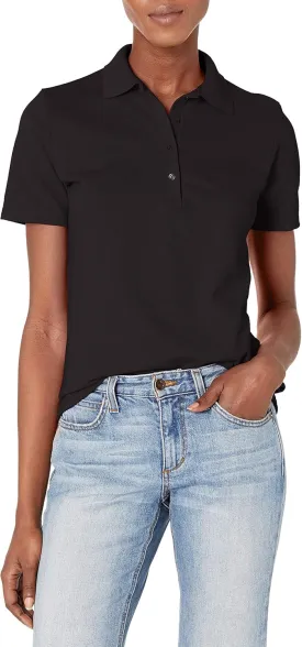 Hanes Short Sleeve Pique Shirt, Four-Button Midweight Polo for Women