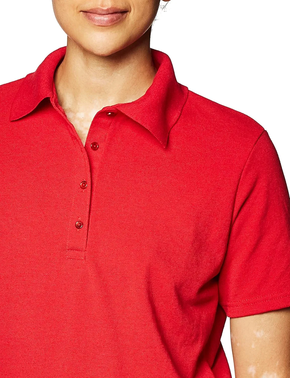 Hanes Short Sleeve Pique Shirt, Four-Button Midweight Polo for Women