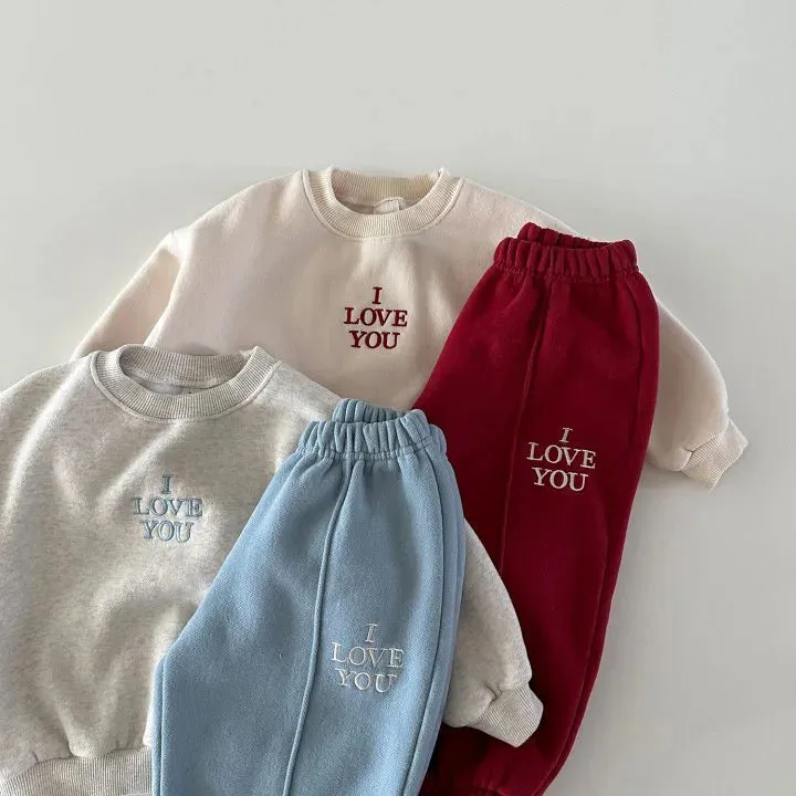 'I LOVE YOU' Thick Fleece-Lined Jogger Set