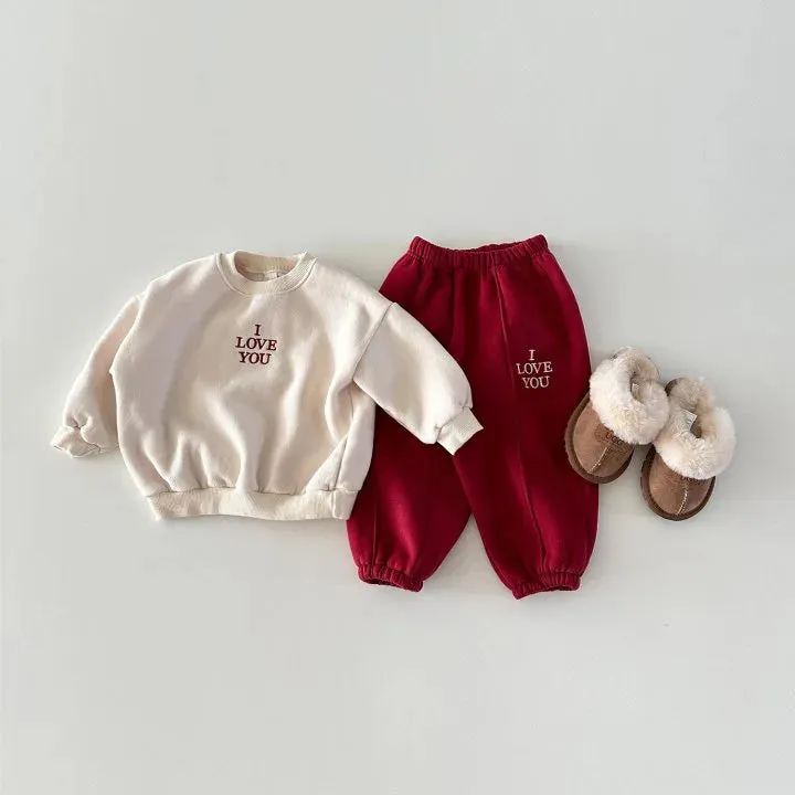 'I LOVE YOU' Thick Fleece-Lined Jogger Set