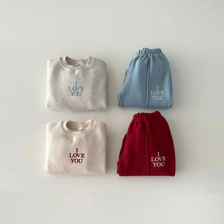 'I LOVE YOU' Thick Fleece-Lined Jogger Set