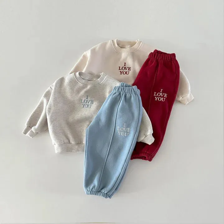 'I LOVE YOU' Thick Fleece-Lined Jogger Set