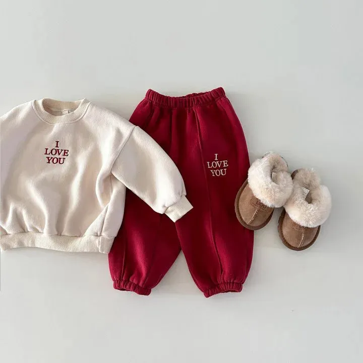 'I LOVE YOU' Thick Fleece-Lined Jogger Set