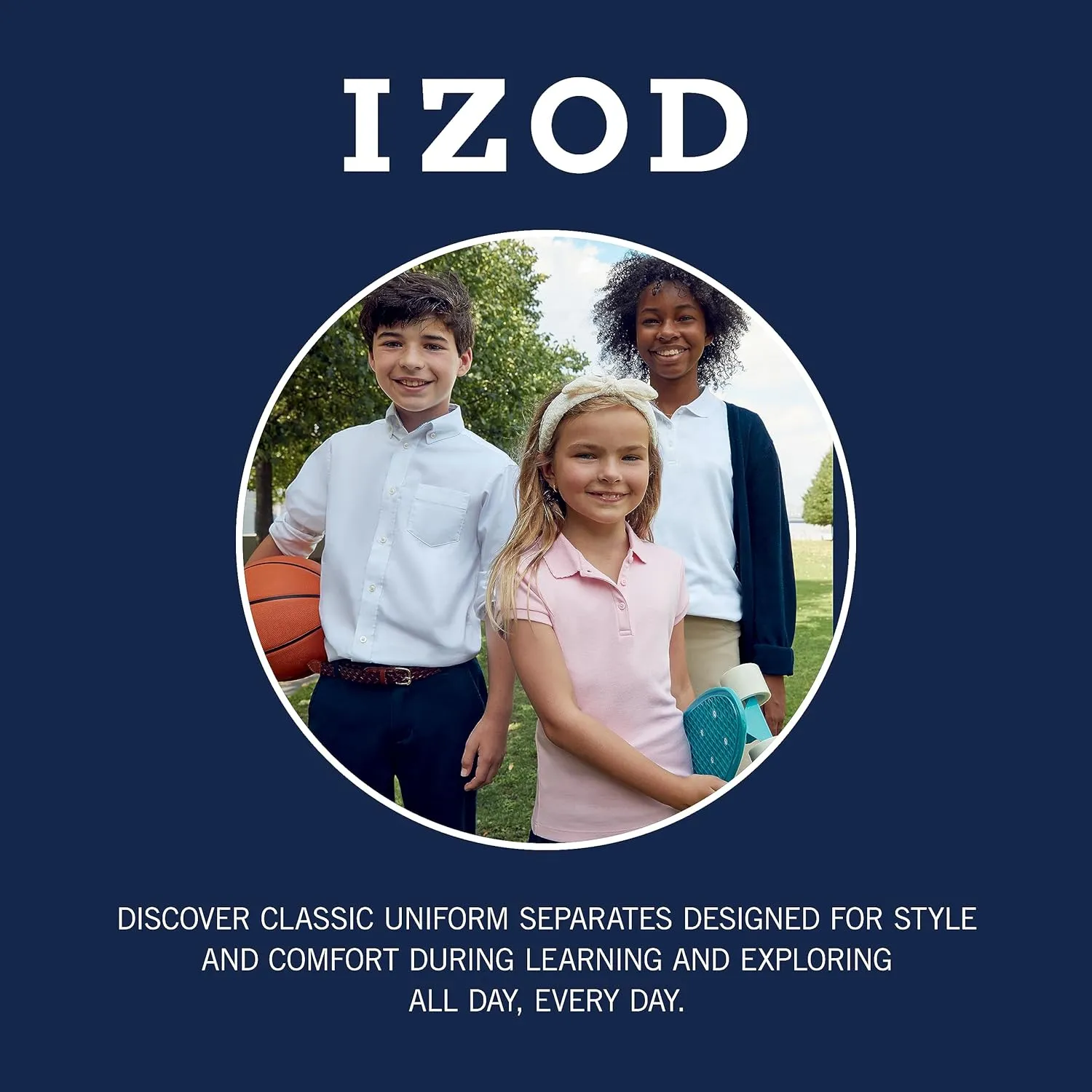 IZOD Juniors Uniform Short Sleeve Polo Shirt, Button Closure, Moisture Wicking Performance Material & Fade Resistant