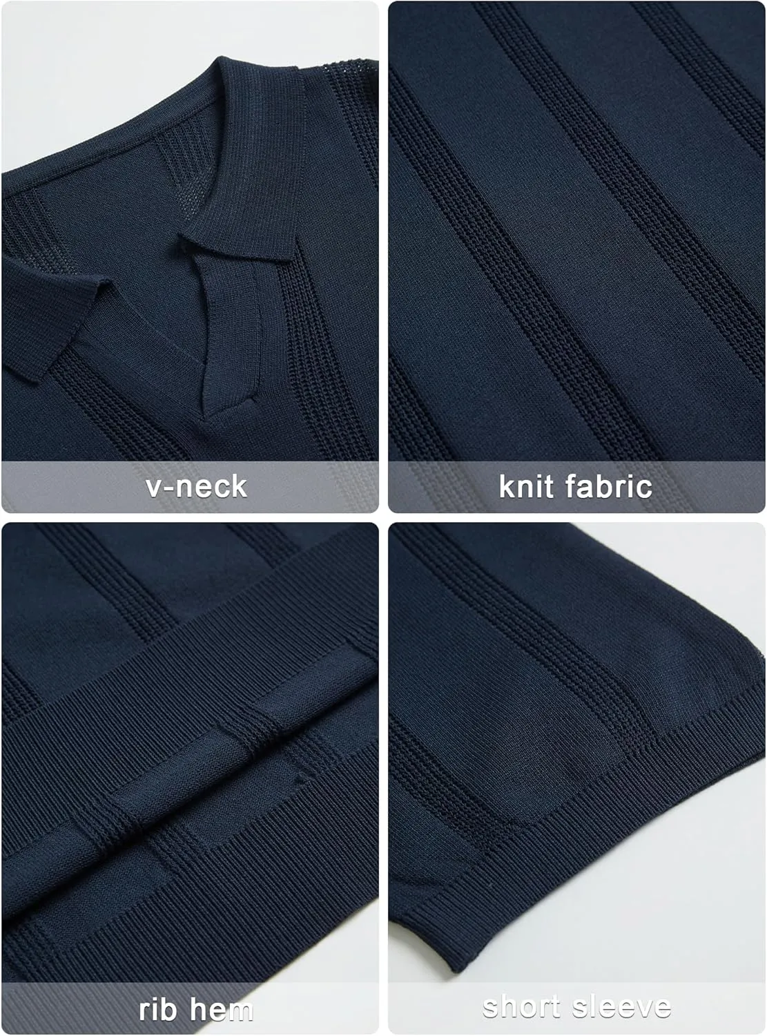 Men's Knit Polo Shirts Short Sleeve Texture Polo Shirt Fashion Casual Ribbed Golf Shirts