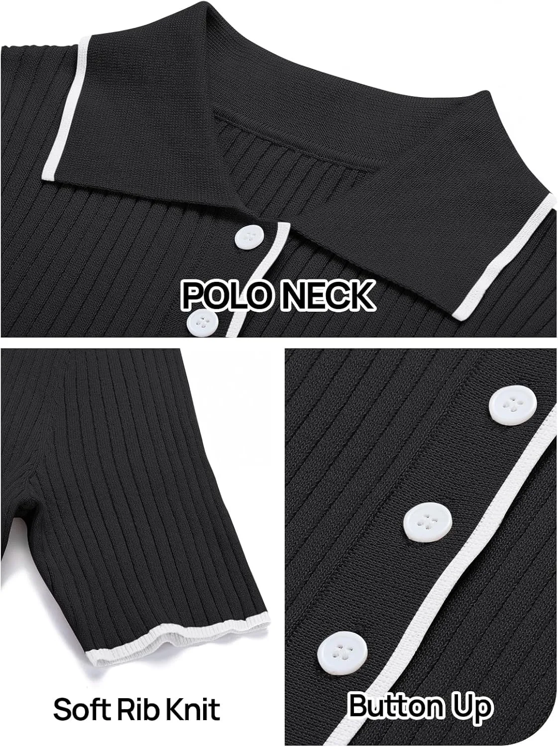 MEROKEETY Women's V Neck Ribbed Knit Midi Dress Short Sleeve Button Elegant Bodycon Sweater Dresses