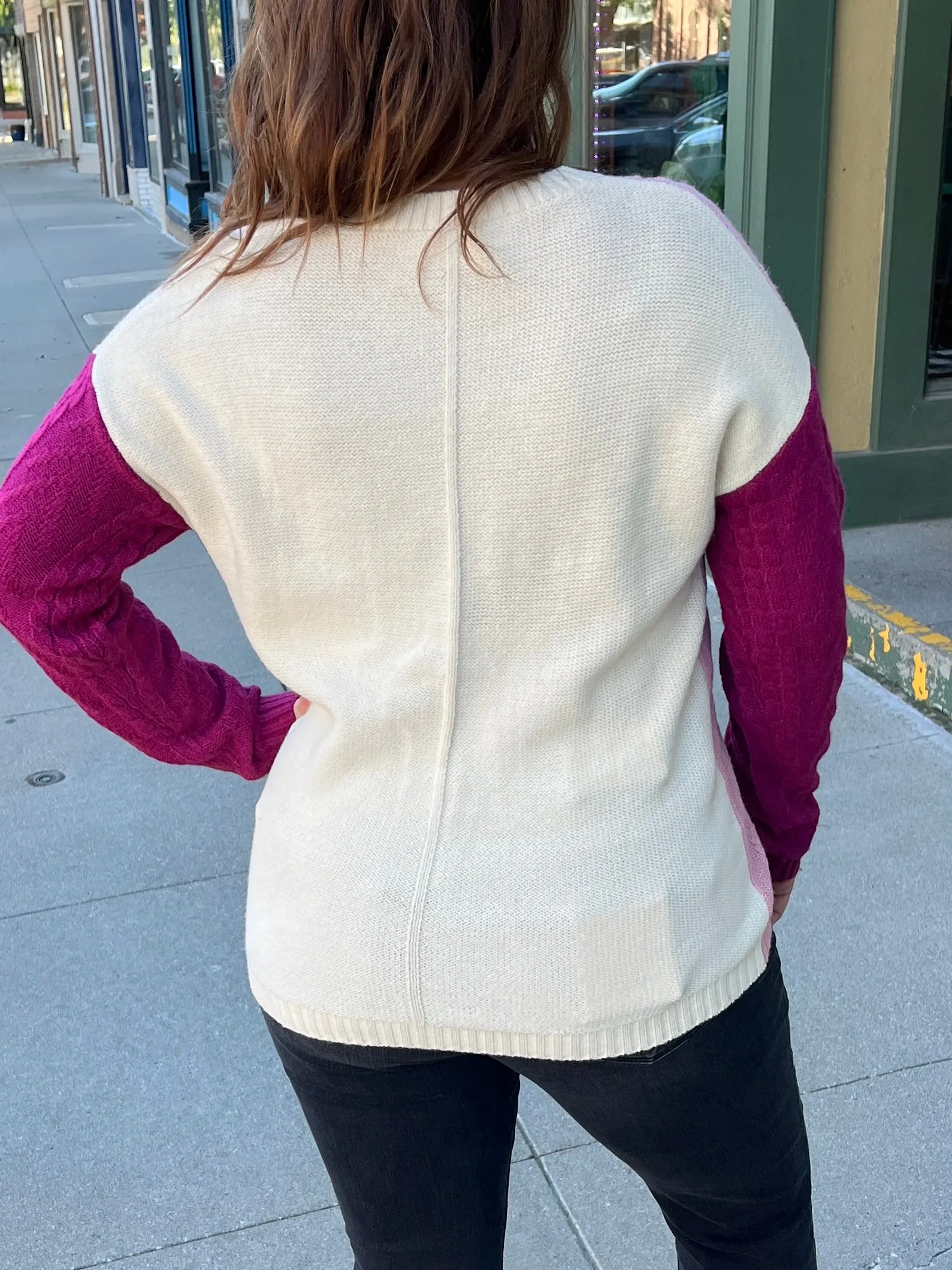 Rose Color Block Sweater