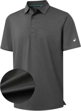 Rouen Mens Polo Shirts Short Sleeve Soft Lightweight Performance Dry Fit Jacquard Casual Collared Golf Polo Shirts for Men