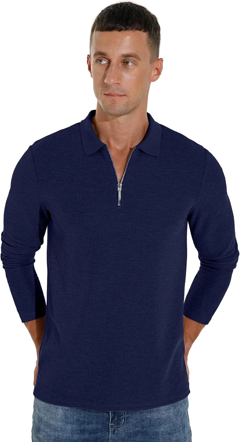 Sailwind Men's Waffle Knit Long Sleeve Casual Quarter Zip Polo Shirts