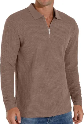 Sailwind Men's Waffle Knit Long Sleeve Casual Quarter Zip Polo Shirts