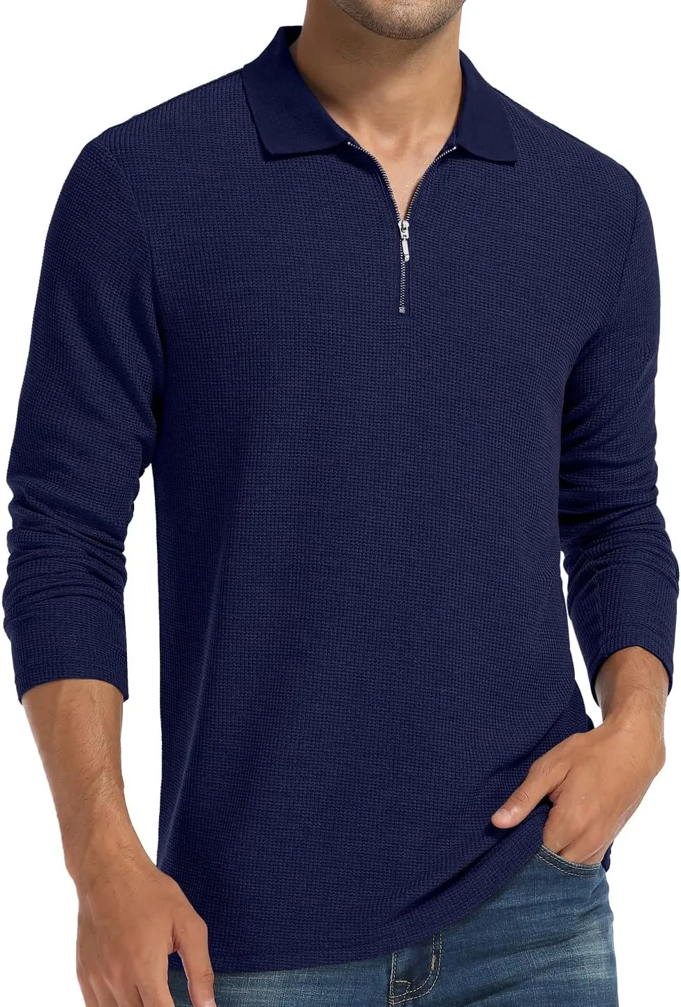 Sailwind Men's Waffle Knit Long Sleeve Casual Quarter Zip Polo Shirts