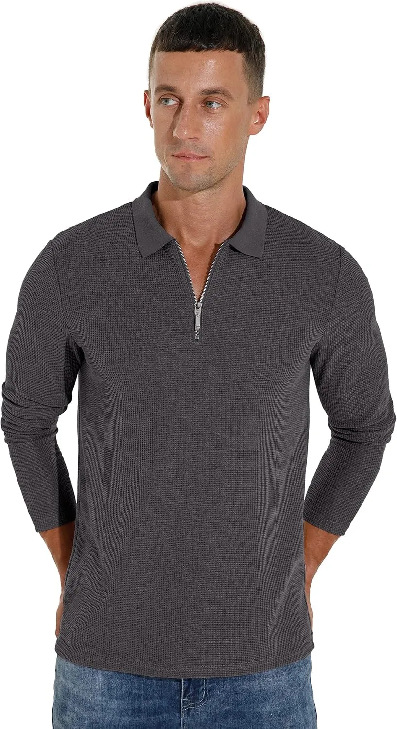 Sailwind Men's Waffle Knit Long Sleeve Casual Quarter Zip Polo Shirts