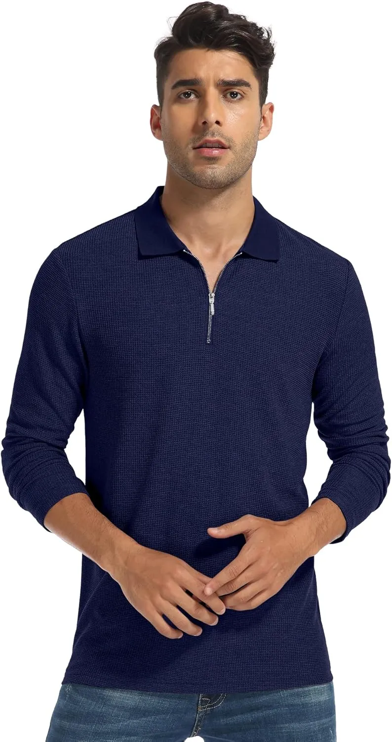 Sailwind Men's Waffle Knit Long Sleeve Casual Quarter Zip Polo Shirts