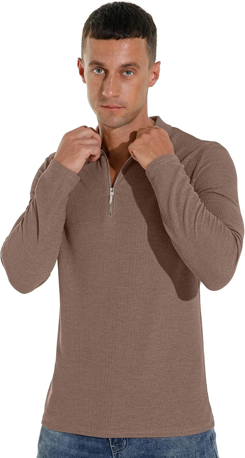 Sailwind Men's Waffle Knit Long Sleeve Casual Quarter Zip Polo Shirts