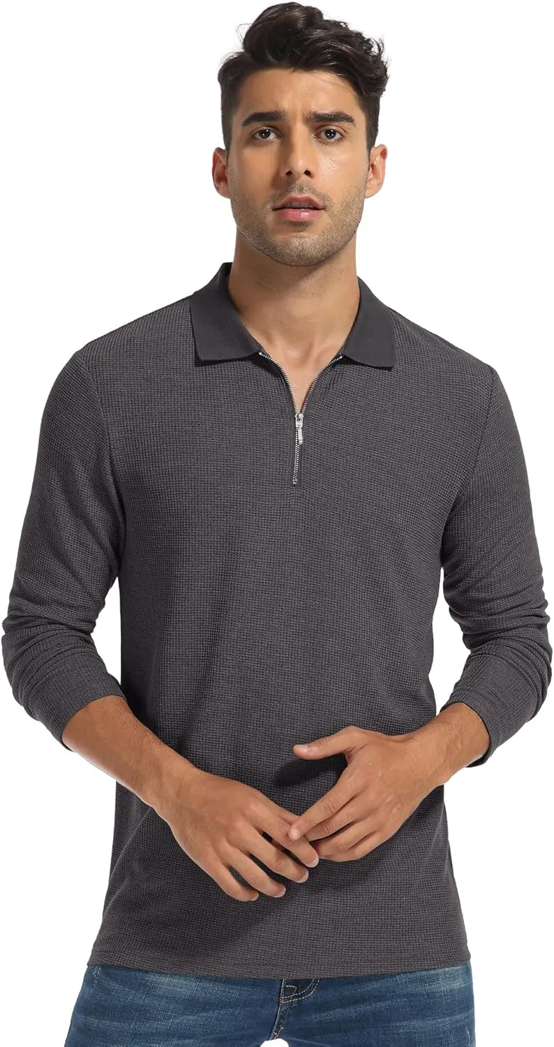 Sailwind Men's Waffle Knit Long Sleeve Casual Quarter Zip Polo Shirts