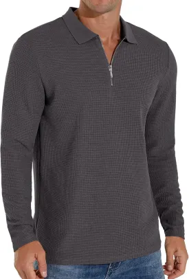 Sailwind Men's Waffle Knit Long Sleeve Casual Quarter Zip Polo Shirts