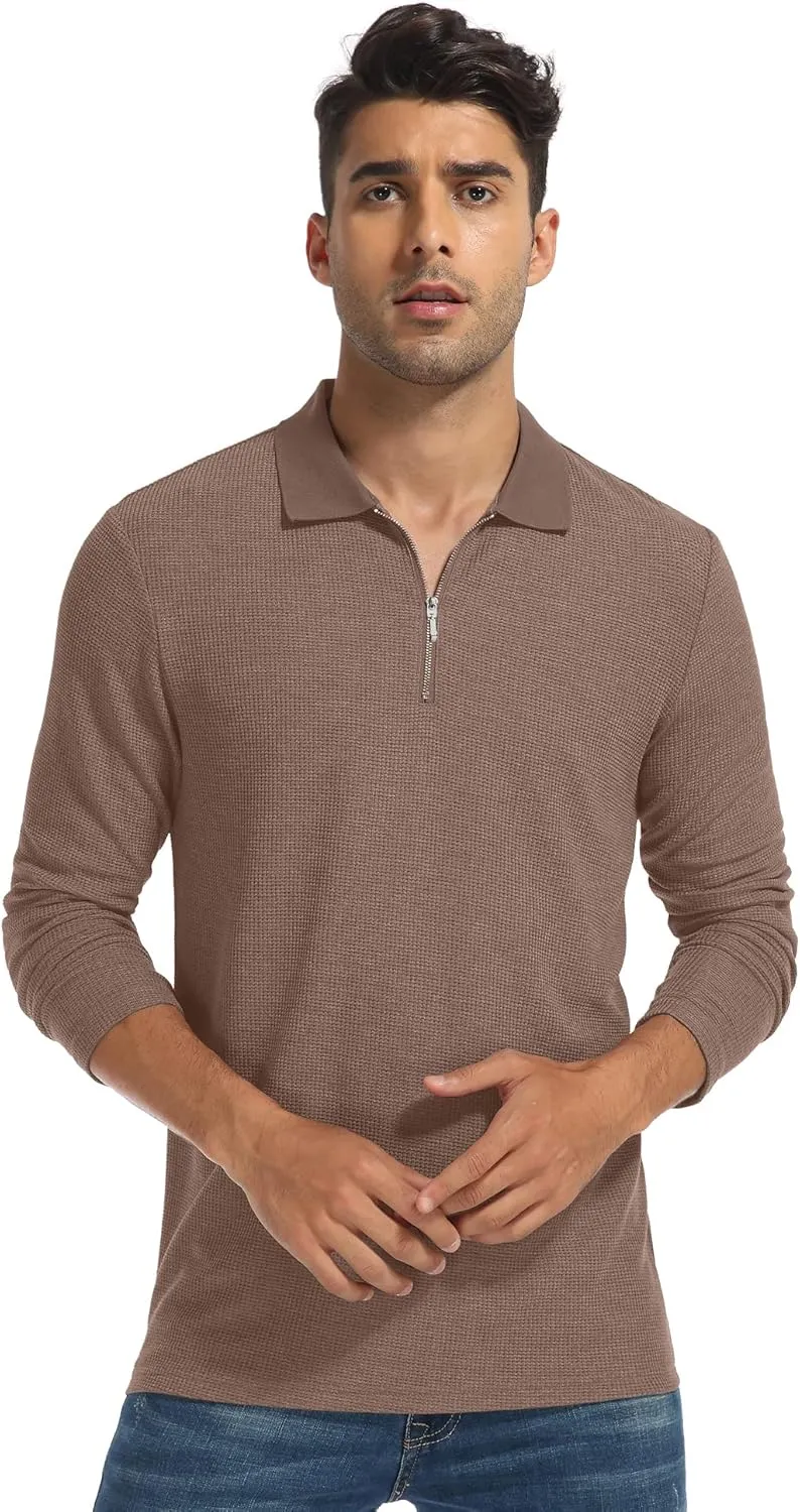 Sailwind Men's Waffle Knit Long Sleeve Casual Quarter Zip Polo Shirts