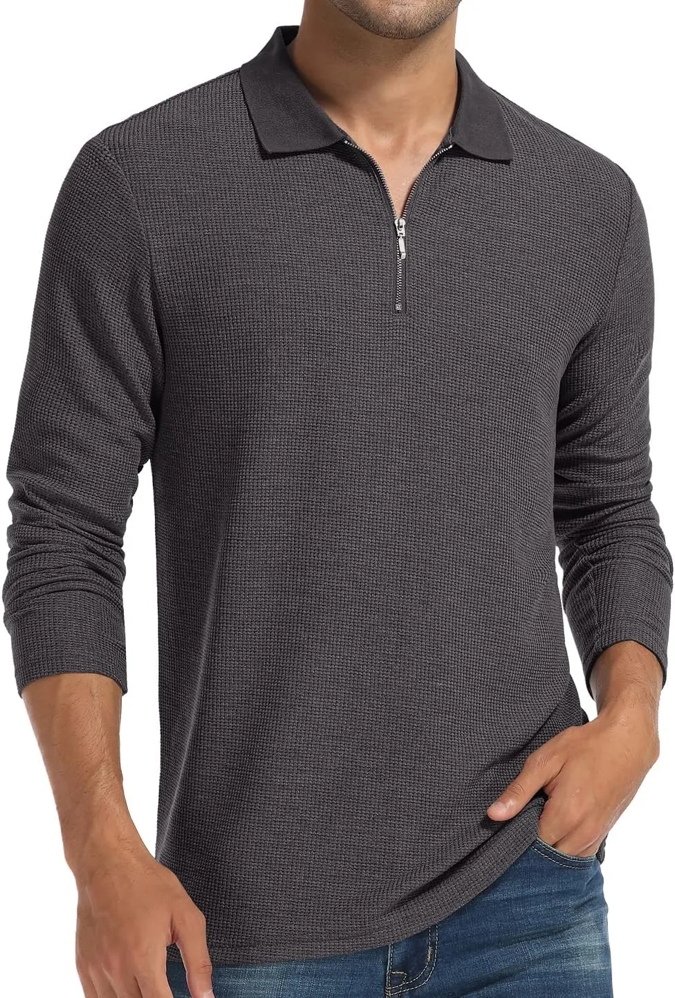 Sailwind Men's Waffle Knit Long Sleeve Casual Quarter Zip Polo Shirts