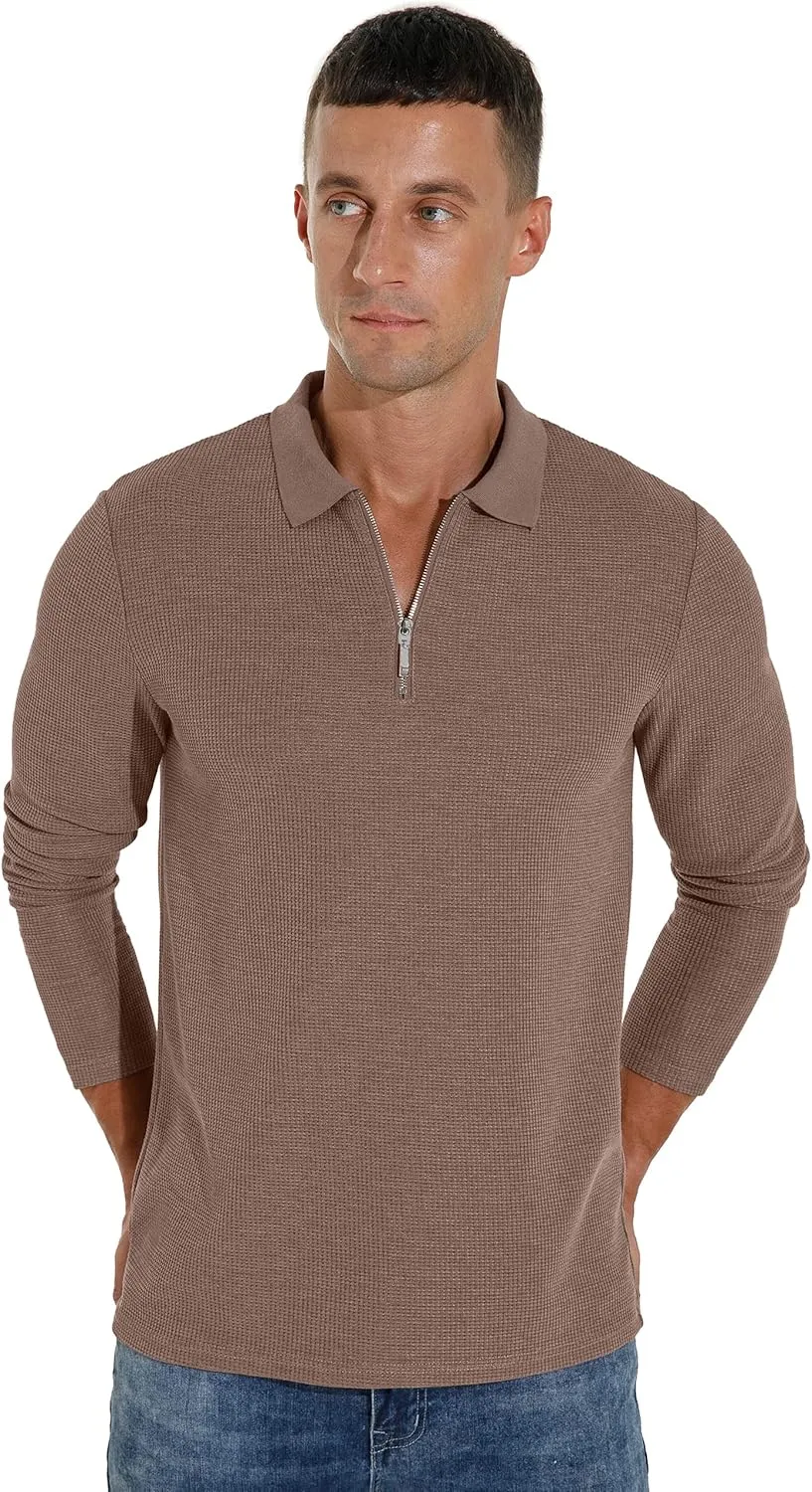 Sailwind Men's Waffle Knit Long Sleeve Casual Quarter Zip Polo Shirts