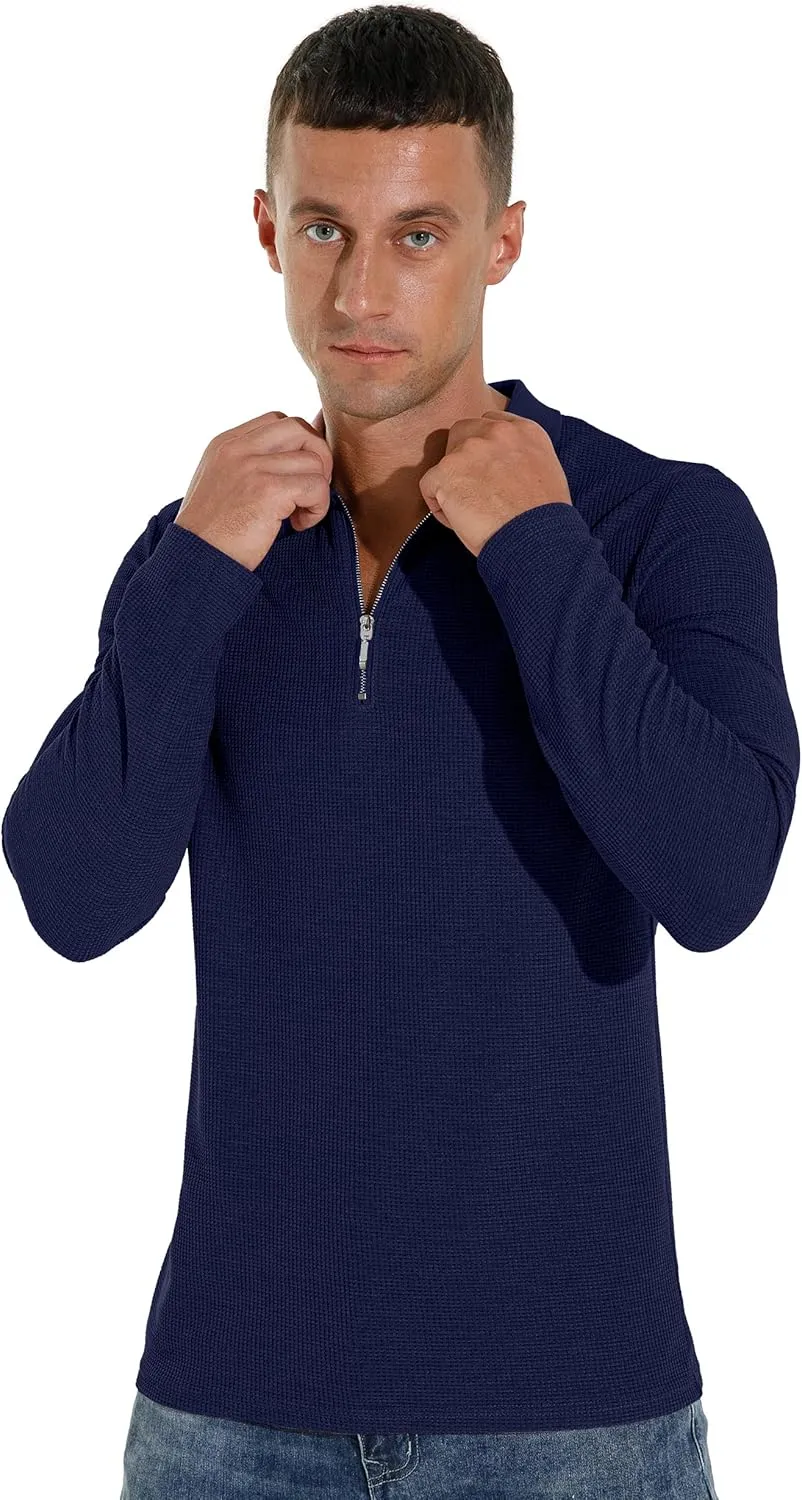 Sailwind Men's Waffle Knit Long Sleeve Casual Quarter Zip Polo Shirts