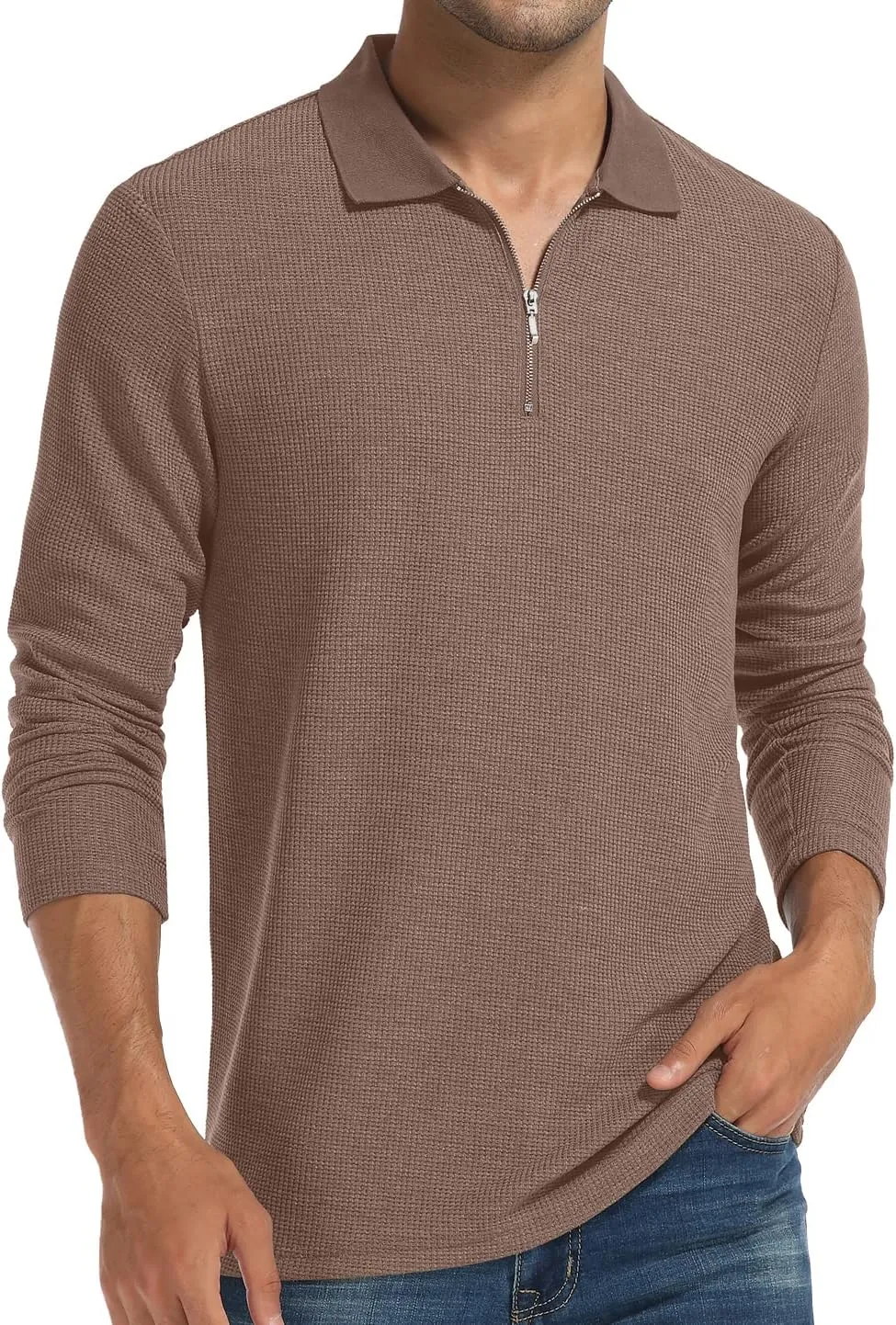 Sailwind Men's Waffle Knit Long Sleeve Casual Quarter Zip Polo Shirts