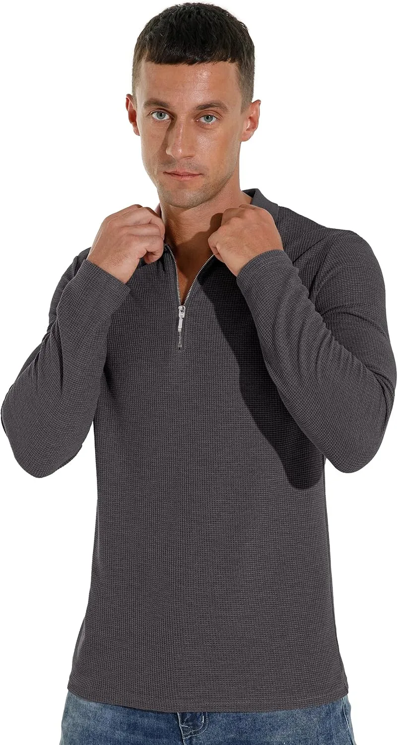 Sailwind Men's Waffle Knit Long Sleeve Casual Quarter Zip Polo Shirts