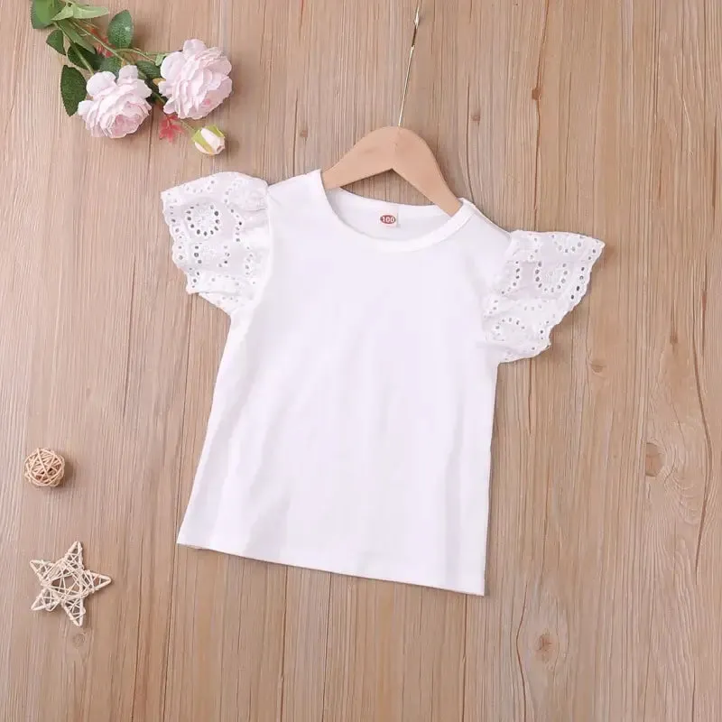 Summer Toddler Girls Butterfly Sleeve Top & Overalls